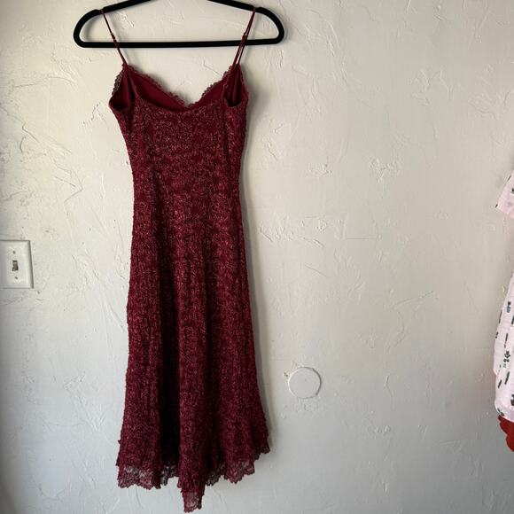 Y2K Betsey Johnson Red Lace Slip Dress XS Ruffle Hem Vamp Romantic Goth Dress - Picture 5 of 11